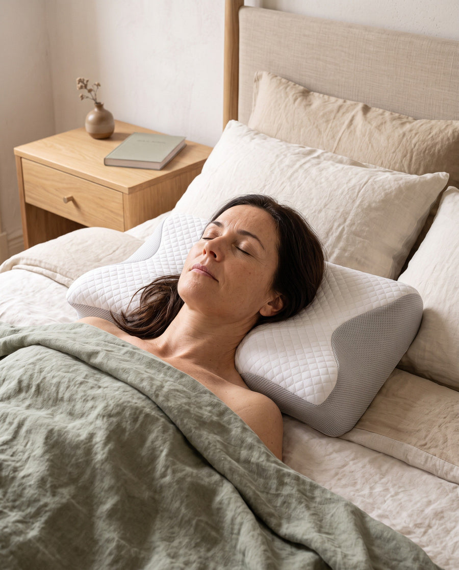 Dormir sur le dos avec l'oreiller cervical Nukka