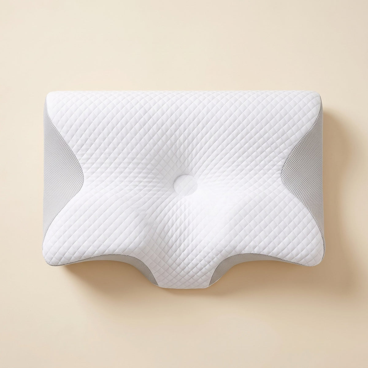 Oreiller cervical Nukka vu de dessus : forme papillon et creux central